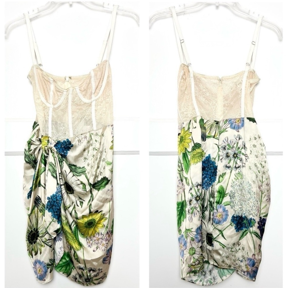 KATIE MAY Ivory Lace Bustier Floral Satin Faux Wrap Skirt Sleeveless Dress S - Picture 5 of 7